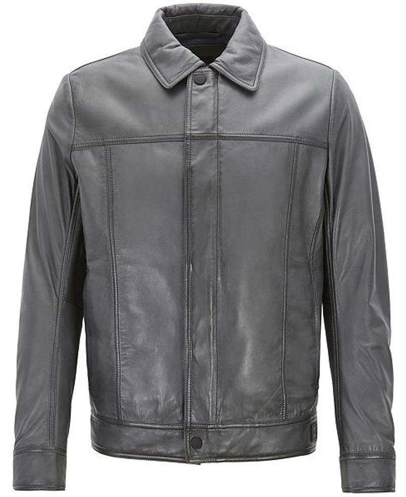 Men's Slim Fit Trucker Grey Leather Jacket